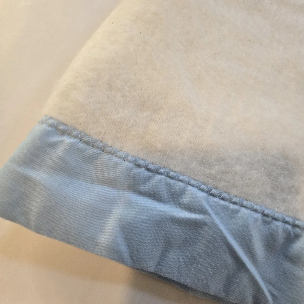 Vintage USA Baby Blanket Embroidery Teddy Bear Building Blocks Blue Trim Acrylic